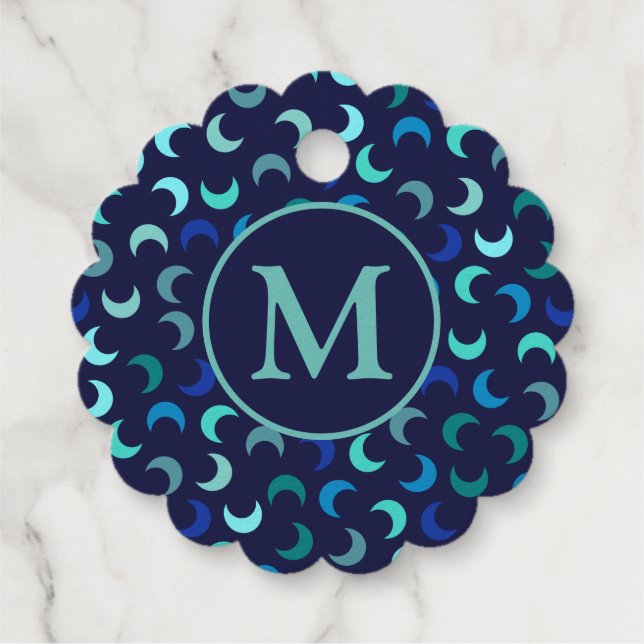 Monogram Blue New Moon Muster Geschenkanhänger (Rückseite)
