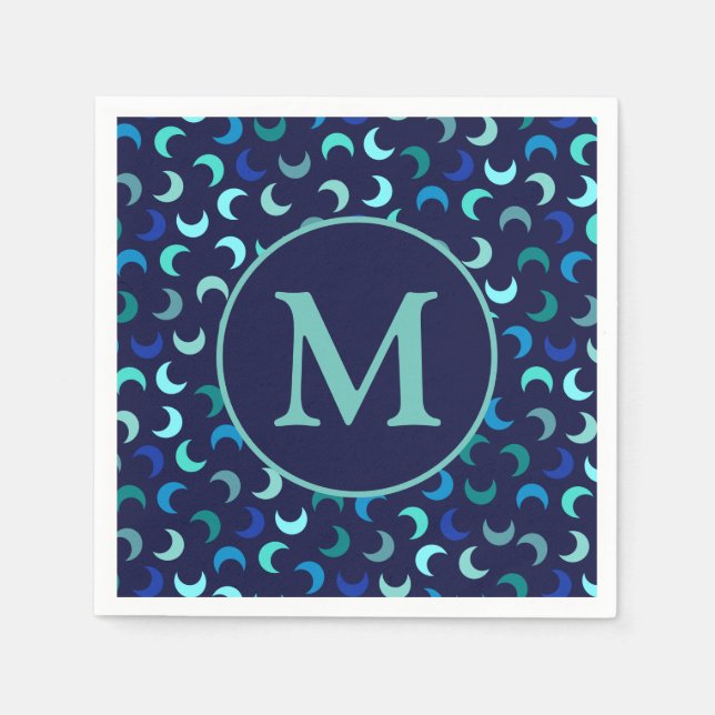 Monogram Blue New Moon Muster Serviette (Vorderseite)