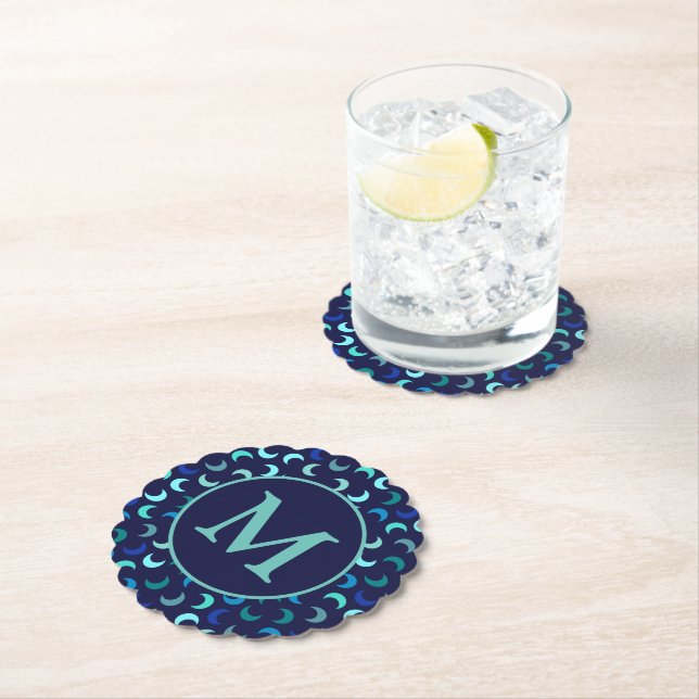 Monogram Blue New Moon Muster Untersetzer (Vor Ort)