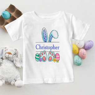 Monogram Blue Oaster Bunny Baby Boy's Easter Baby T-shirt