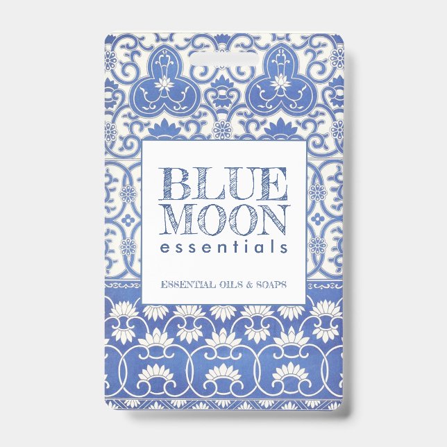 Monogram Blue Patterns Essential Oils Soaps Gift C Ausweis (Vorderseite)