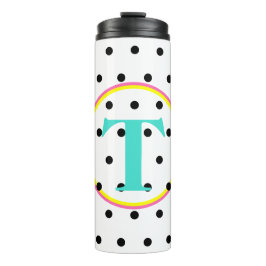 Monogram Blue Pink Black Dots Thermosbecher