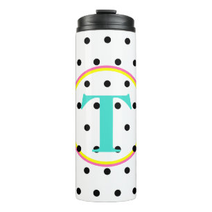 Monogram Blue Pink Black Dots Thermosbecher