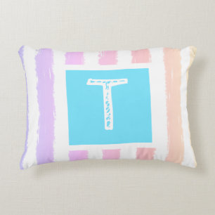 Monogram Blue Pink Watercolor Streifen Dekokissen