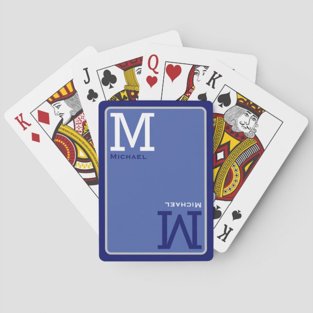 Monogram Blue Playing Cards mit Individuelle Name Spielkarten (Rückseite)