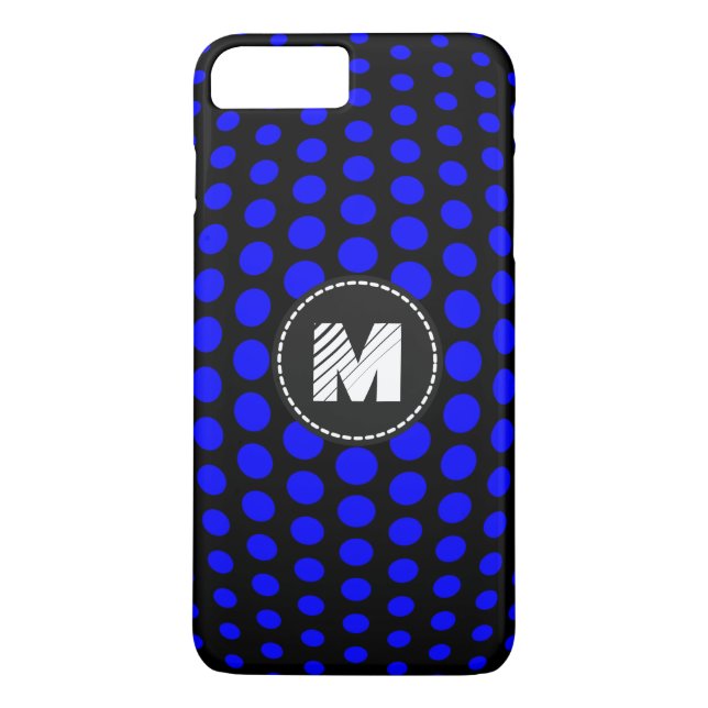 Monogram Blue Polka Dots Muster Case-Mate iPhone Hülle (Rückseite)