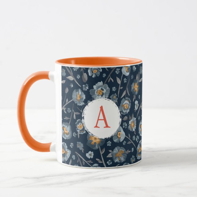 Monogram Blue Pope Floral Pattern Tasse (Links)