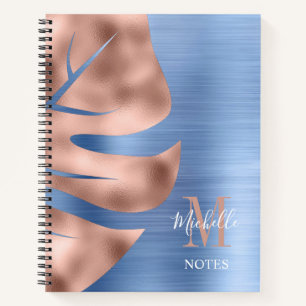 Monogram Blue Rose Gold Metallic Notizbuch