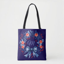 Monogram Blue Rote Rose Christmas