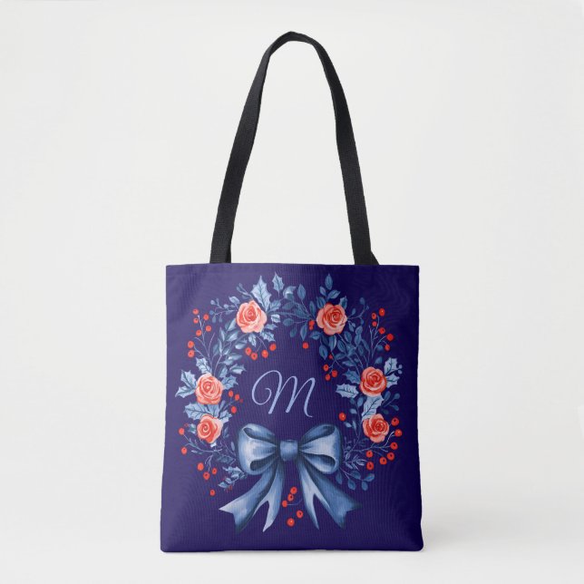 Monogram Blue Rote Rose Christmas (Vorderseite)