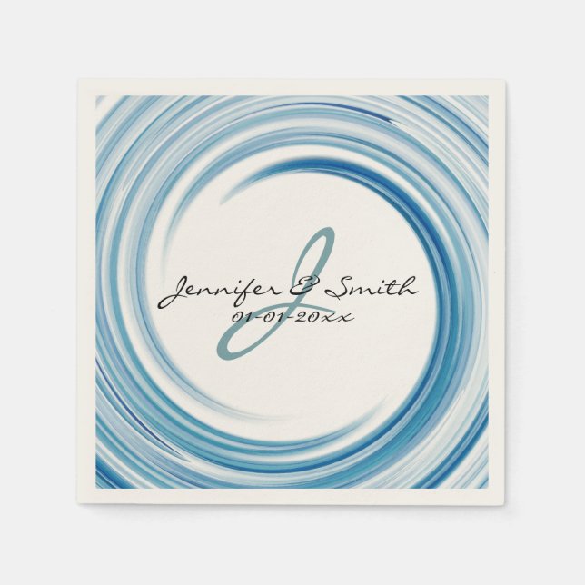Monogram Blue Sapphire Swirl Abstrakt Art Serviette (Vorderseite)