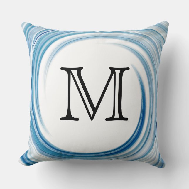 Monogram Blue Sapphire Swirl Abstrakt Kissen (Vorderseite)