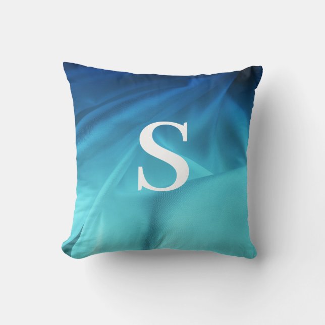 Monogram Blue Satin Kissen (Vorderseite)