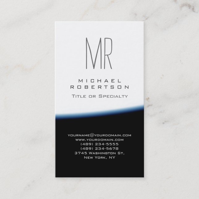 Monogram Blue Schwarz-weiß Chubby Business Card Visitenkarte (Vorderseite)