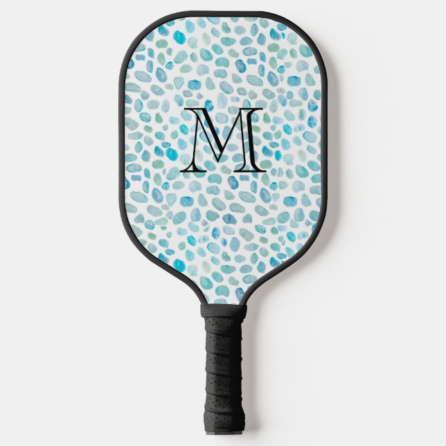 Monogram Blue Sea Glass Texture Abstrakt Painting Pickleball Schläger (Vorderseite)