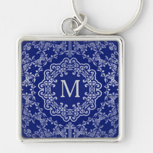 Monogram Blue & Silver Filigree Motif Schlüsselket Schlüsselanhänger