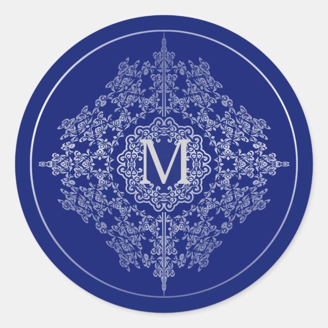 Monogram Blue & Silver Filigree Motif Stickers (Vorderseite)
