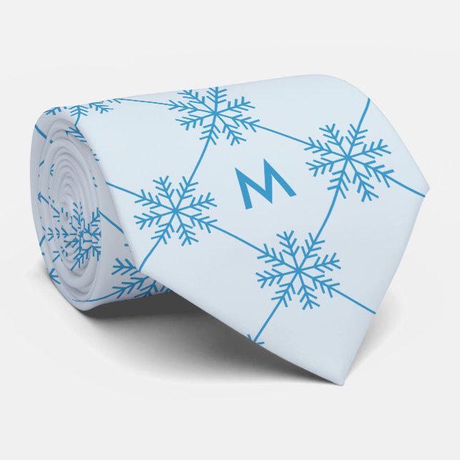 Monogram Blue Snowflakes Diagonal Square Muster Krawatte (Gerollt)