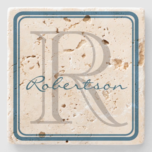 Monogram Blue Square Untersetzer (Vorderseite)