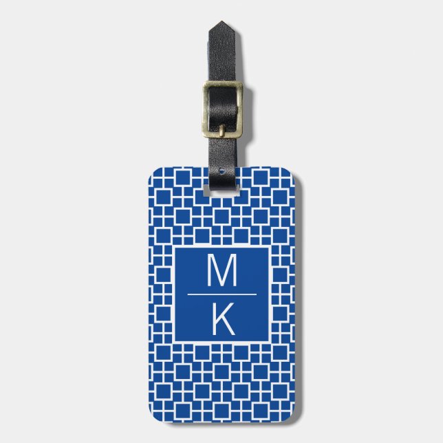 Monogram Blue Squares and Squares Square Splitter Gepäckanhänger (Vorderseite vertikal)