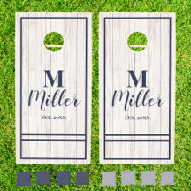 Monogram Blue Stripe Rustic Wood Beach House