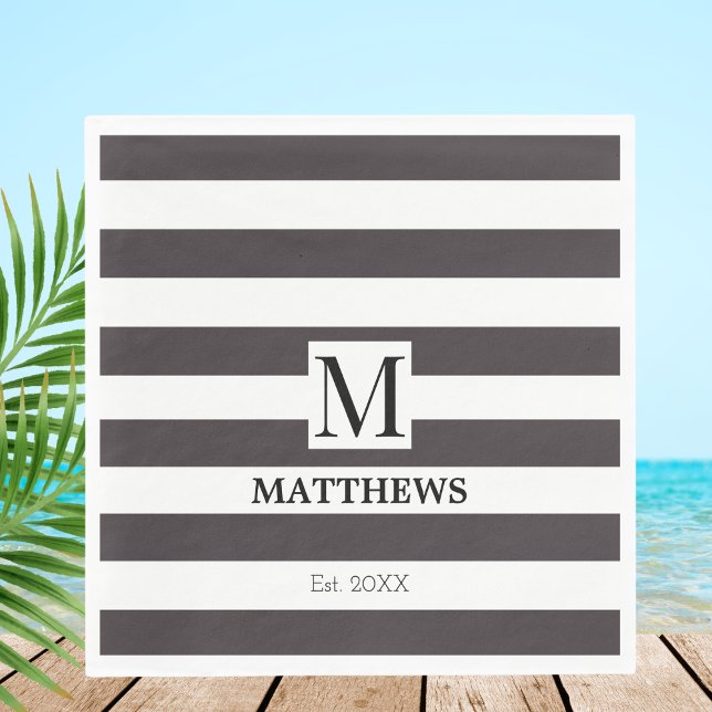 Monogram Blue Stripes Familienname Nautic Serviette (Von Creator hochgeladen)