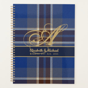 Monogram Blue Tartan Karierte Newlyweds Wedding Planer