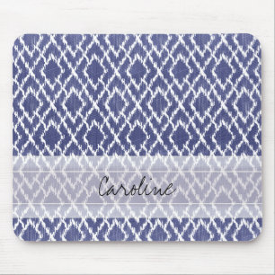Monogram Blue Tribal Print Ikat Diamond Muster Mousepad