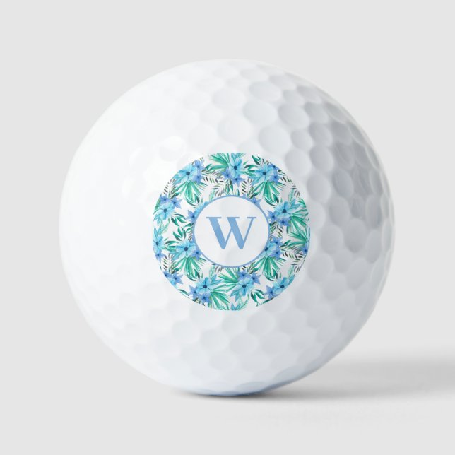Monogram Blue Tropical Floral Golfball (Vorderseite)