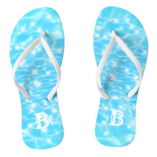 Monogram Blue Tropical Water Ripple Custom Initial Flip Flops