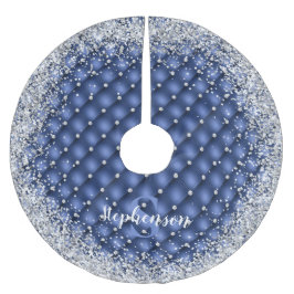 Monogram Blue Tufit Diamond Silver Glitzer Polyester Weihnachtsbaumdecke