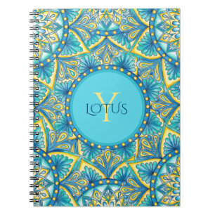 Monogram Blue Turquoise Floral Mandala Muster Notizblock