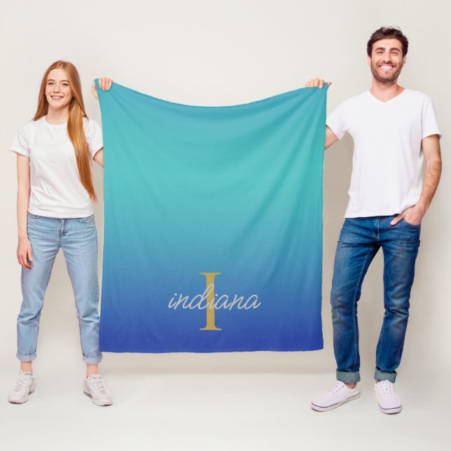 Monogram Blue Turquoise Modern Script Name Fleecedecke (Beispiel)