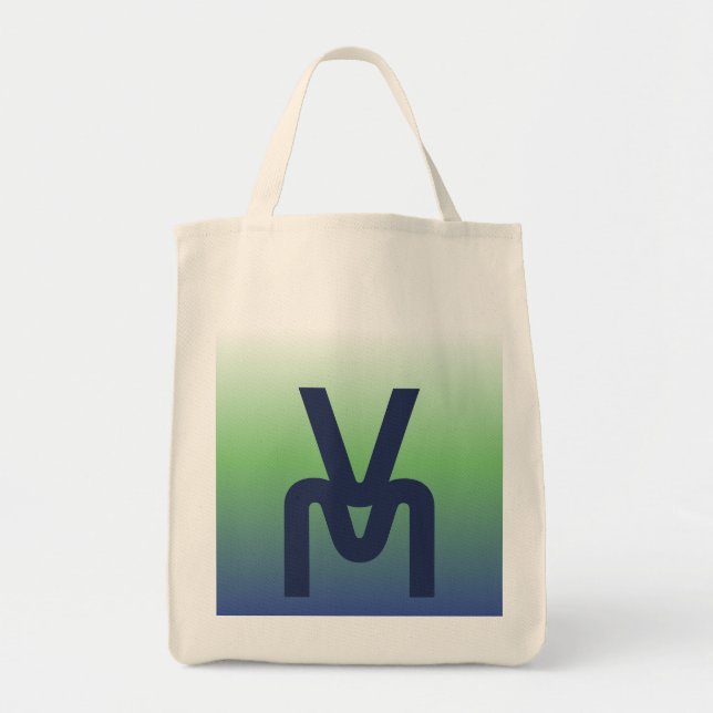 Monogram Blue und Green Gradient Tot Bag Tragetasche (Vorne)