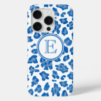 Monogram Blue und White Leopard Print