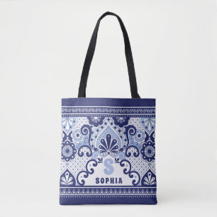 Monogram Blue und White Mexican Talavera Tile