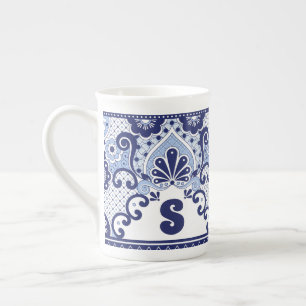 Monogram Blue und White Mexican Talavera Tile Prozellantasse