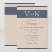 Monogram Blue Vintag Paper Modern Wedding