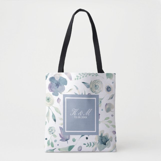 Monogram Blue Violet Watercolor Floral Pattern (Vorderseite)