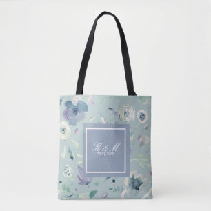 Monogram Blue Violet Watercolor Floral Pattern