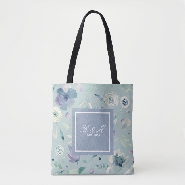 Monogram Blue Violet Watercolor Floral Pattern (Vorderseite)