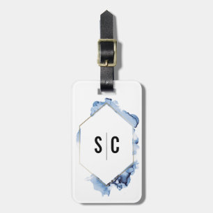 Monogram Blue Water Color Gold Rahmen neu verlegt Gepäckanhänger