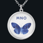 Monogram Blue Watercolor Butterfly Versilberte Kette<br><div class="desc">Hübsche Schmetterlingsmalerei in Aquarellfarbe mit modernen Typografie-Monogramminitialen,  die auf Personalisierung umgestellt werden können. Originelle Kunst von Nic Squirrell.</div>