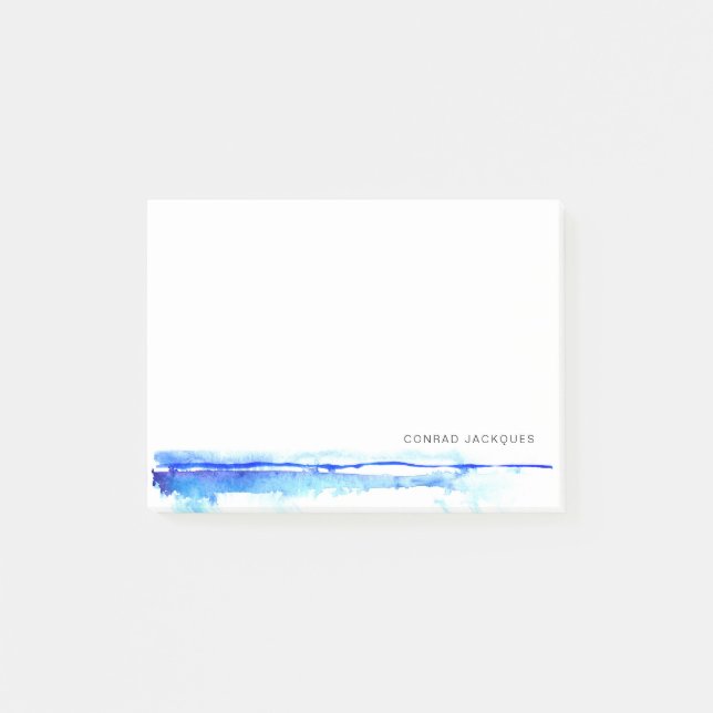 Monogram Blue Watercolor Line Minimalistisch Post-it Klebezettel (Vorderseite)