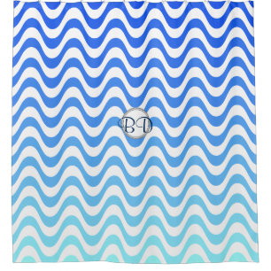 Monogram Blue Wave Muster Duschvorhang