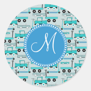 Monogram Blue Wheels Scooters Cars Wagons Trucks Runder Aufkleber