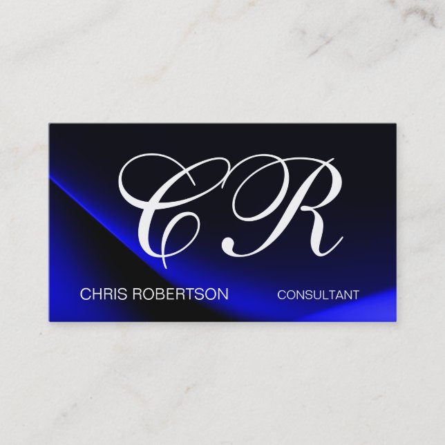 Monogram Blue White Business Card Visitenkarte (Vorderseite)