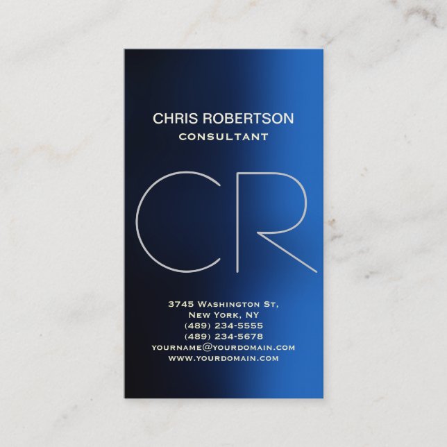 Monogram Blue White Business Card Visitenkarte (Vorderseite)