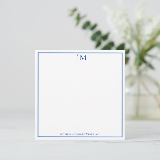 Monogram Blue White Couple Wedding Elegant Mitteilungskarte (Stehend Vorderseite)