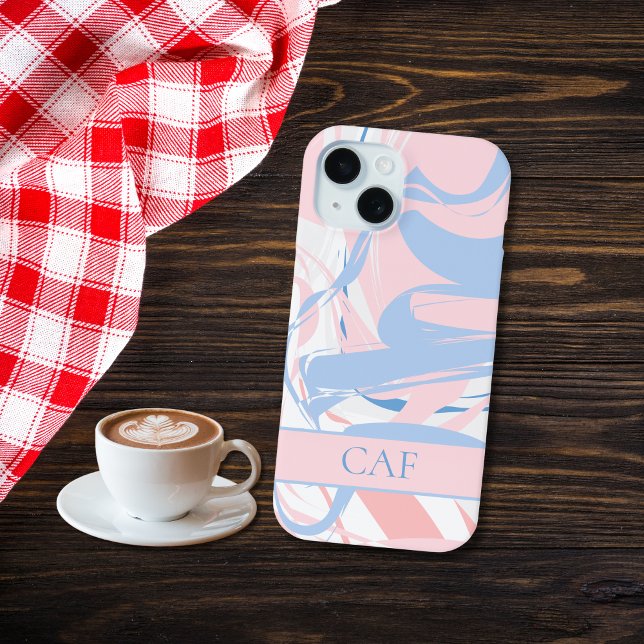 Monogram Blue White Pink Marble Swirl Case-Mate iPhone Hülle (Pink Blue White Marble Swirl iPhone 15 14 13 12 11 case. Samsung Case)